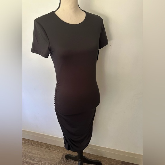 Lily Morgan black midi body con dress, pleated/cinched sides SZ S - Picture 1 of 5